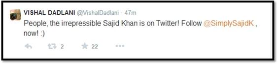 Sajid Khan Twitter - Vishal Dadlani