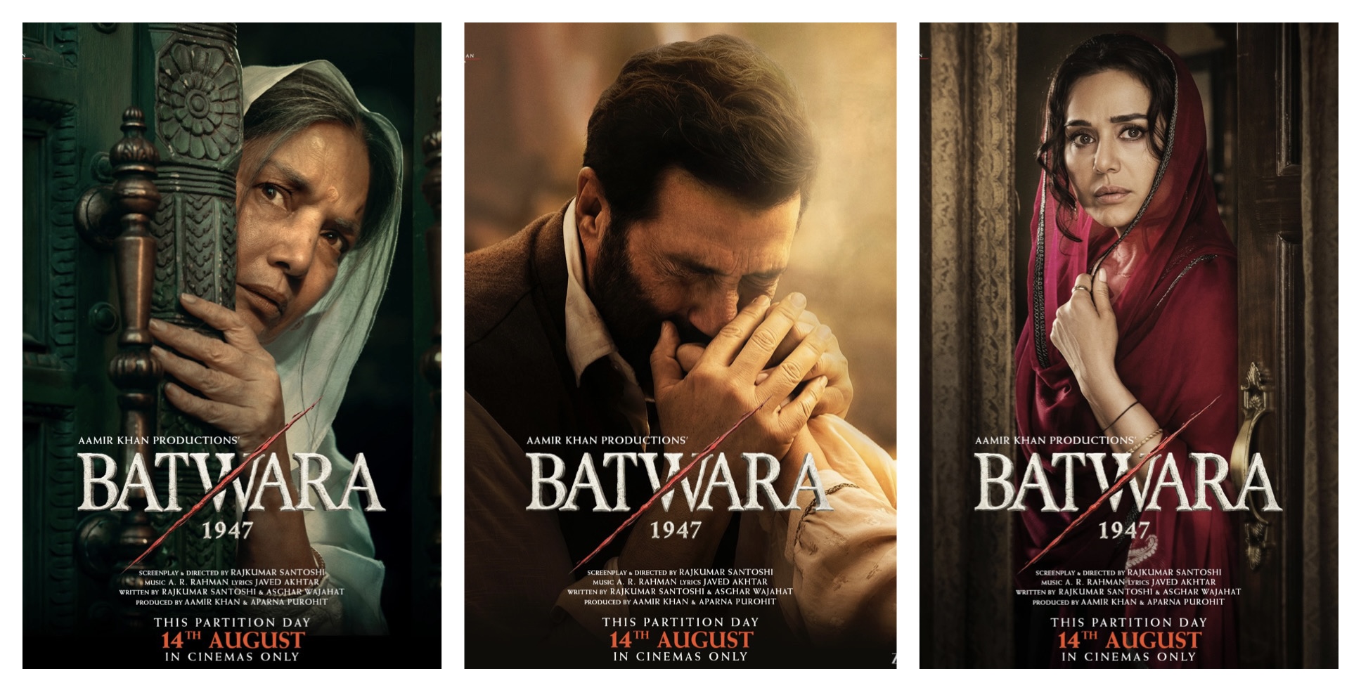 New powerful character posters of Sunny, Preity and Shabana from Batwara 1947